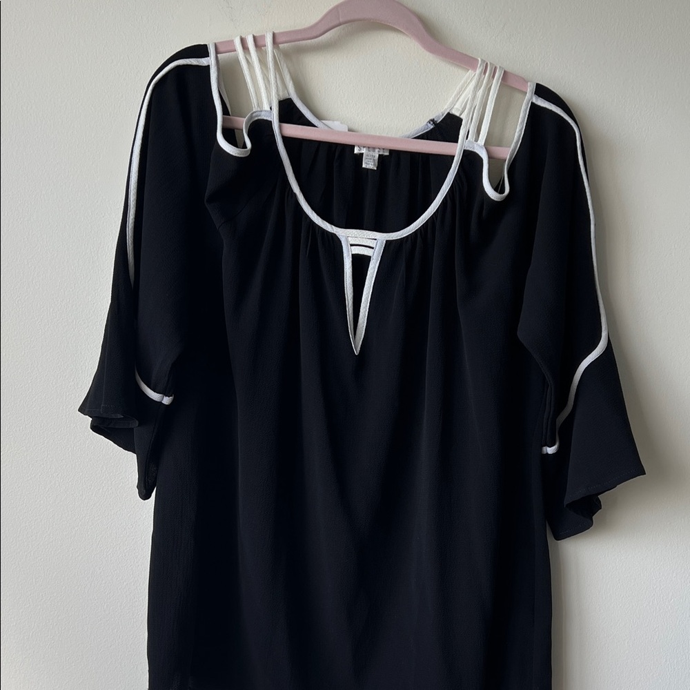 Spense Black and White Blouse with Unique Straps